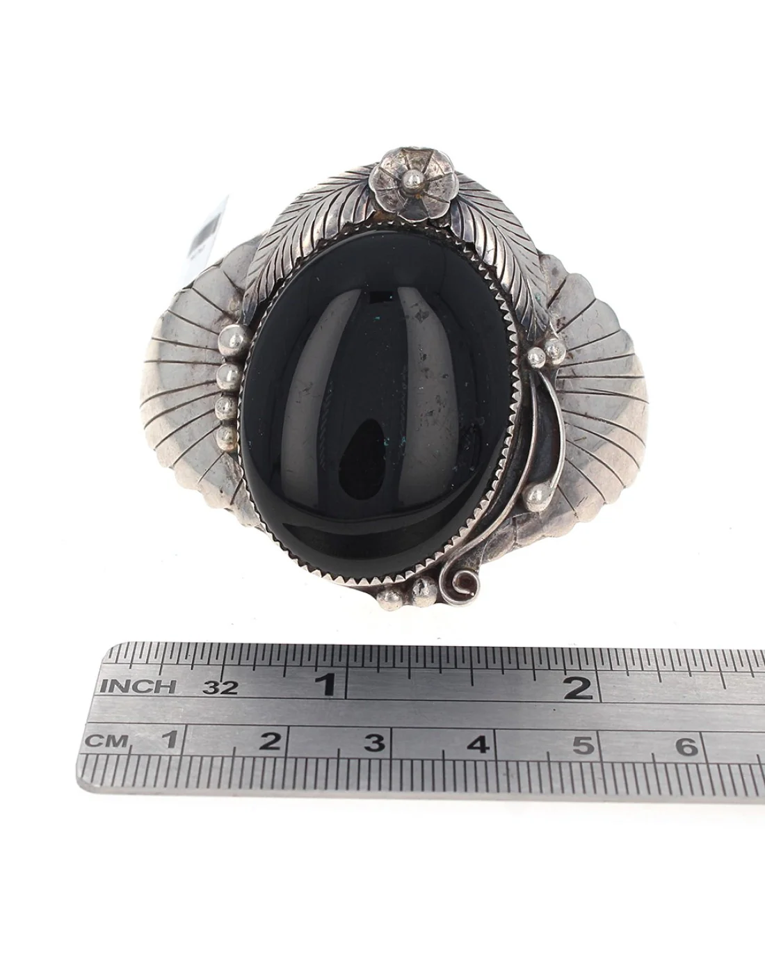 Navajo Phil Chapo Sterling Silver Onyx Cuff Bracelet - Image 3