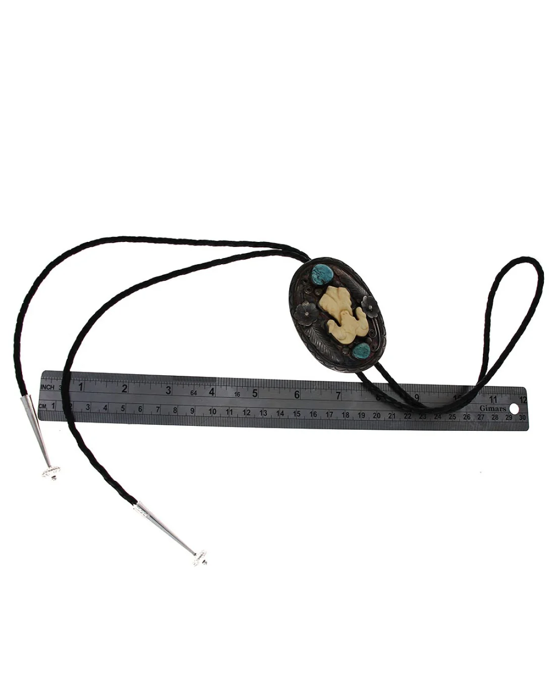 Navajo Richard Begay Sterling Silver Carved Ivory Ram & Turquoise Bolo Tie - Image 3