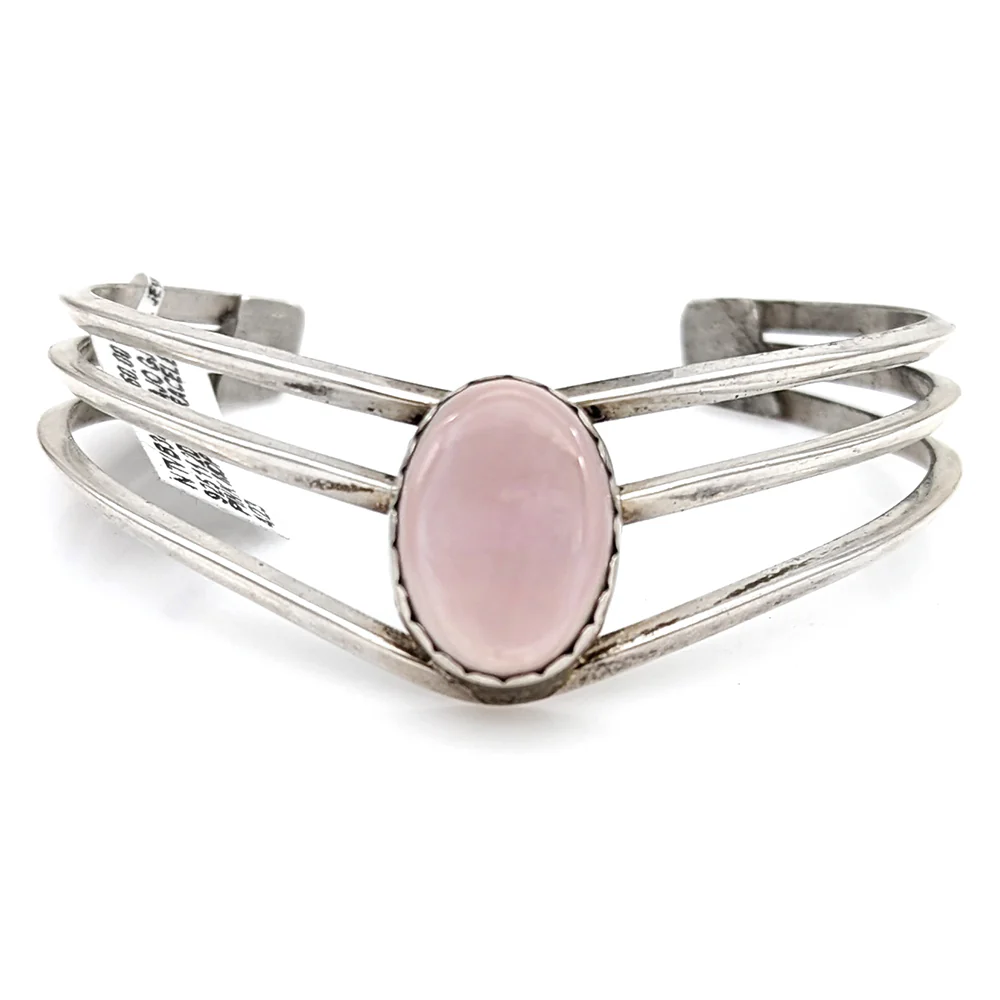 Navajo Signed GJ Sterling Silver & Pink Mother of Pearl Cuff Bracelet
