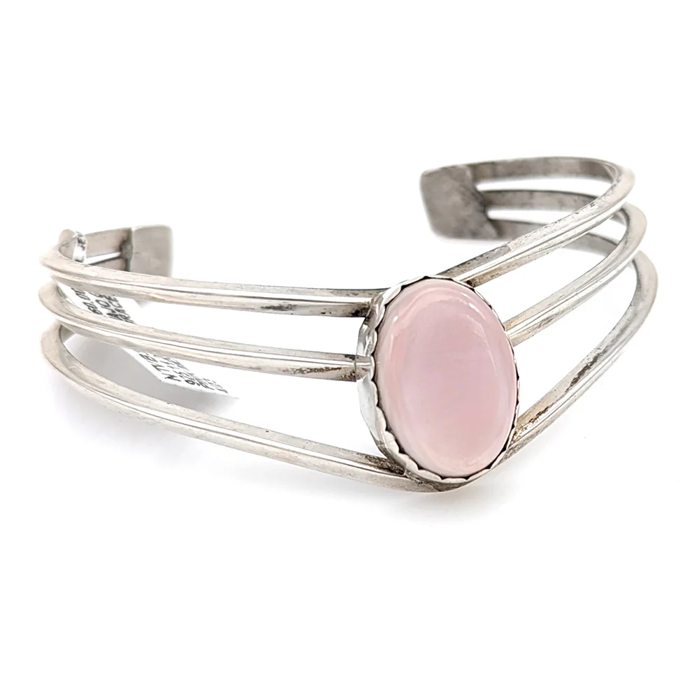 Navajo Signed GJ Sterling Silver & Pink Mother of Pearl Cuff Bracelet - Image 2