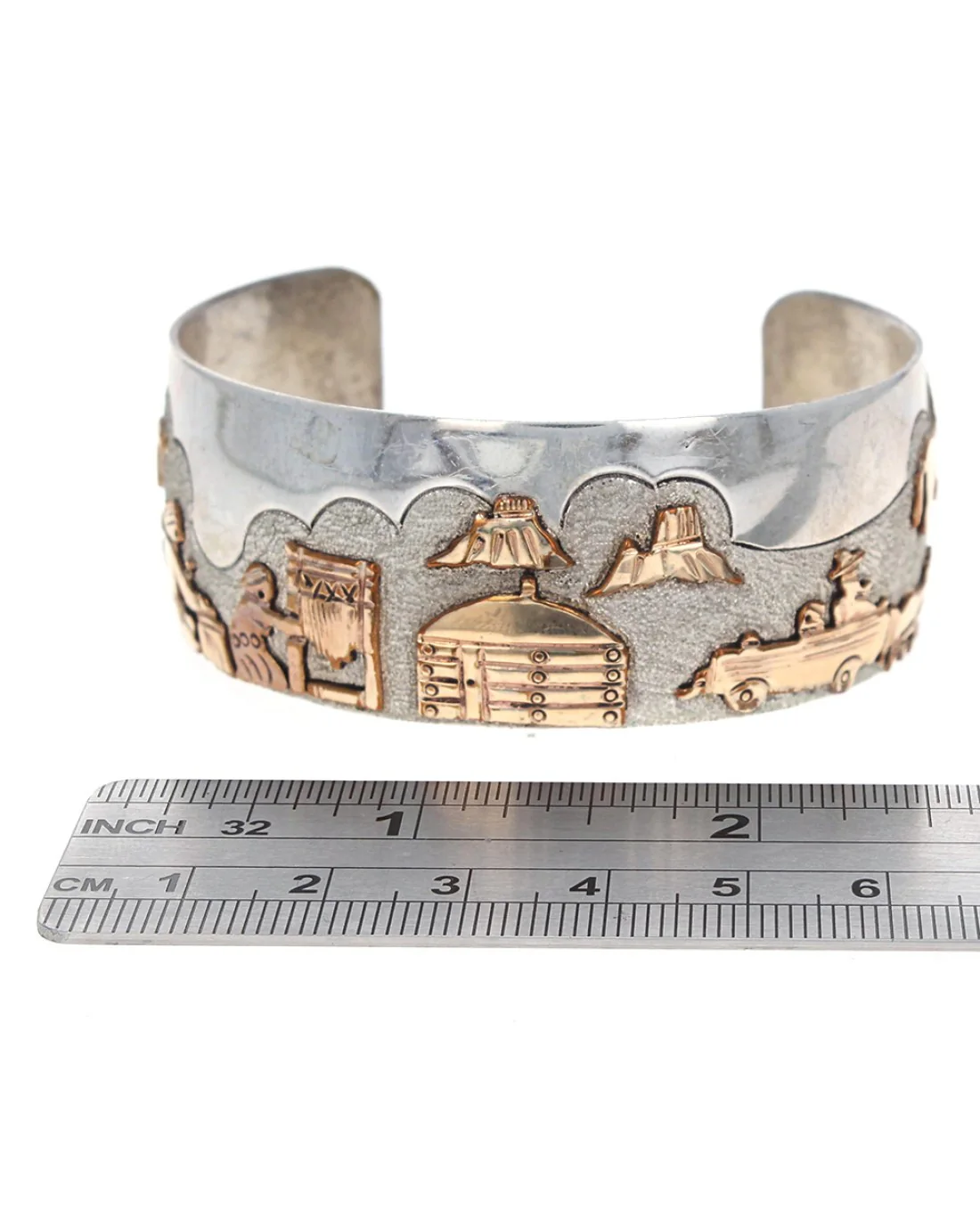 Navajo Signed Gold Filled Sterling Silver Story Teller Cuff Bracelet - Image 3