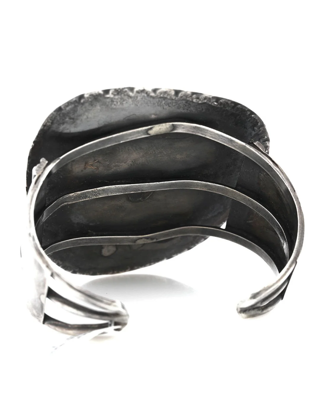 Navajo Signed JA Sterling Silver & Agate Cuff Bracelet - Image 2