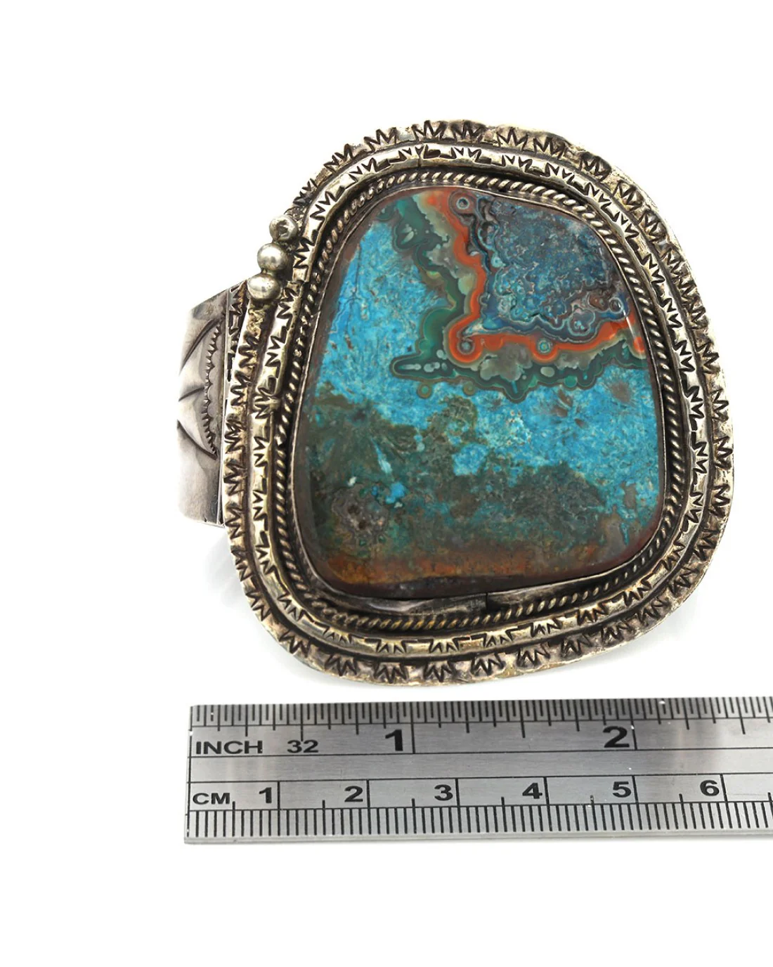 Navajo Signed JA Sterling Silver & Agate Cuff Bracelet - Image 3