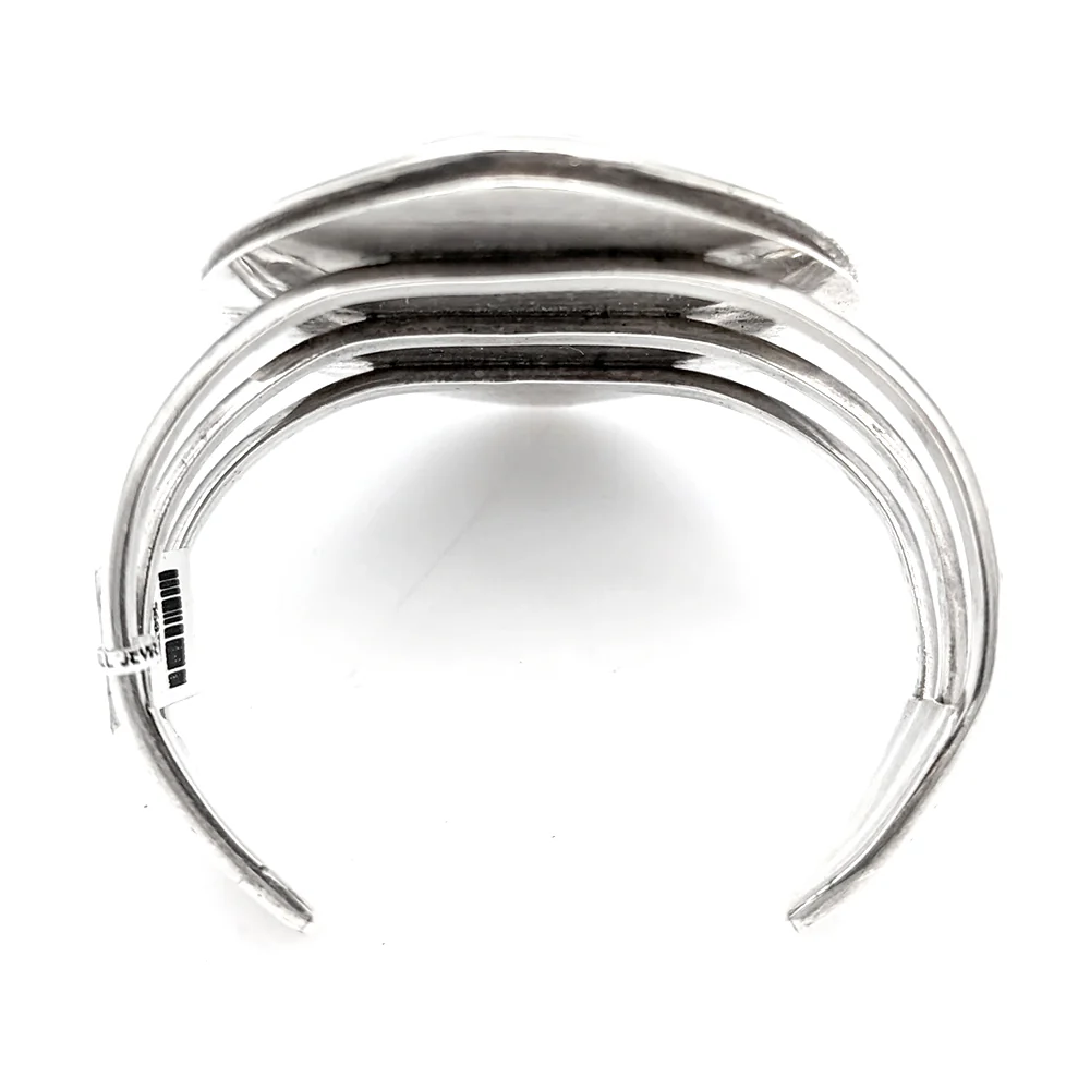 Navajo Signed JB Sterling Silver Turquoise & Black Jet Cuff Bracelet - Image 3