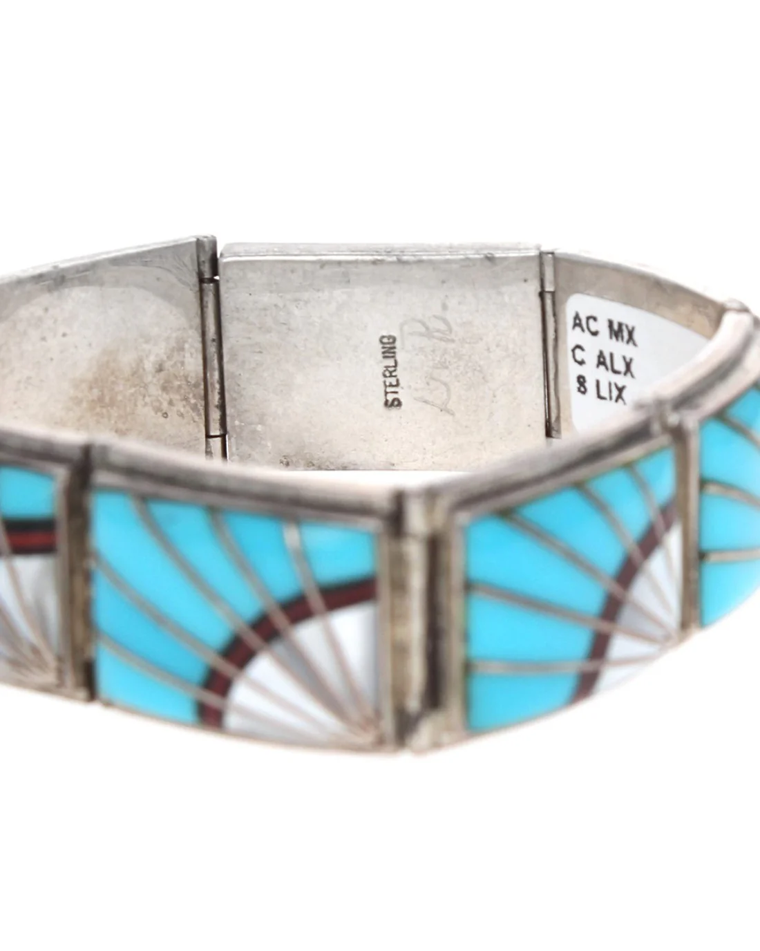 Navajo Signed L.R. Sterling Silver Multi-Stone Inlay Bracelet - Image 2