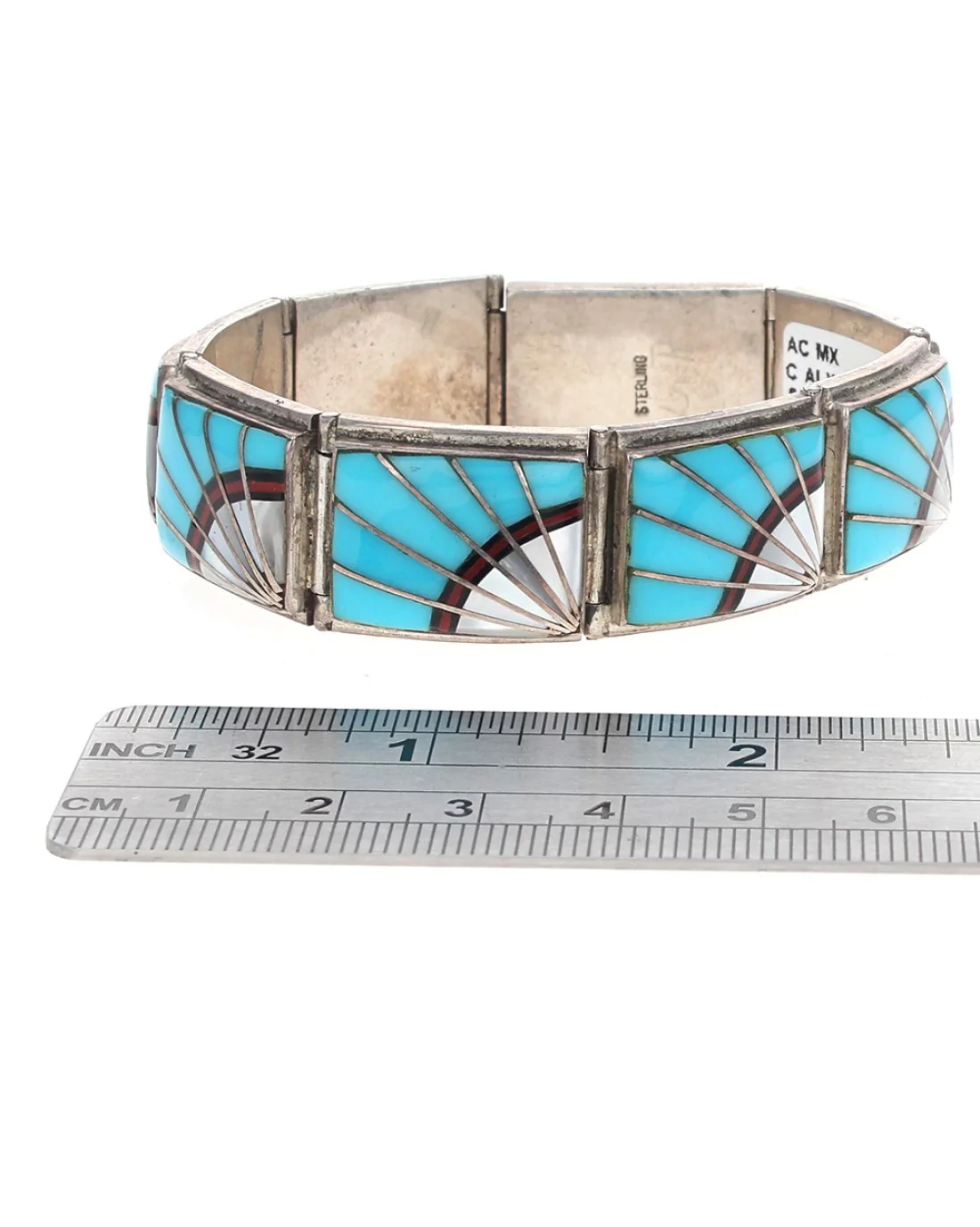 Navajo Signed L.R. Sterling Silver Multi-Stone Inlay Bracelet - Image 3