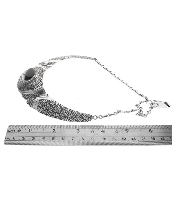 Navajo Signed L.R.Sterling Silver & Onyx Necklace - Image 3