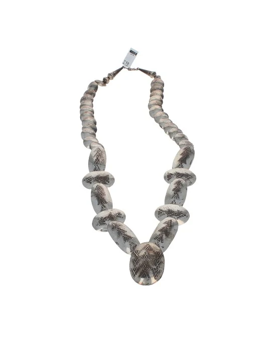 Navajo Stamped Sterling Silver Saucer Bead Necklace - Image 2