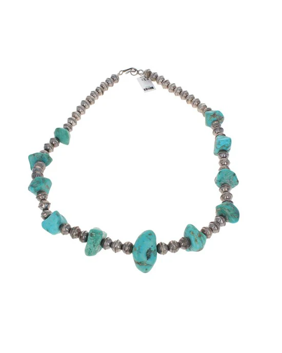 Navajo Sterling Silver Bead & Turquoise Necklace - Image 2