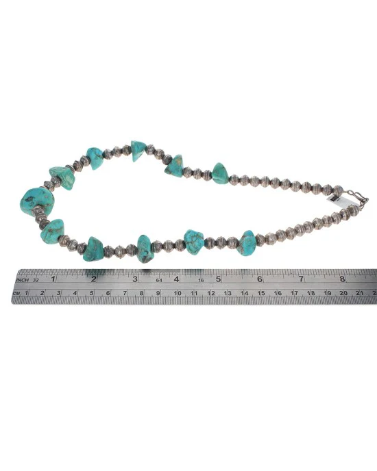 Navajo Sterling Silver Bead & Turquoise Necklace - Image 3