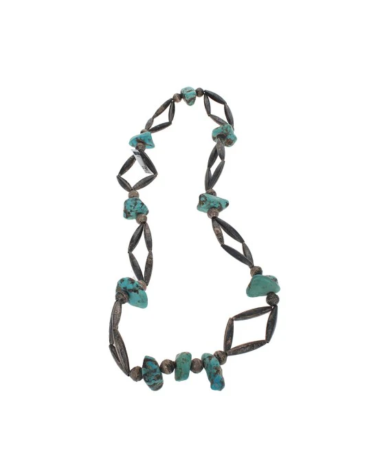 Navajo Sterling Silver Bead & Turquoise Necklace - Image 2