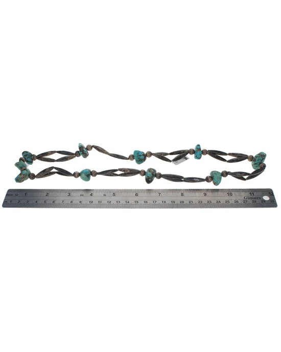 Navajo Sterling Silver Bead & Turquoise Necklace - Image 3