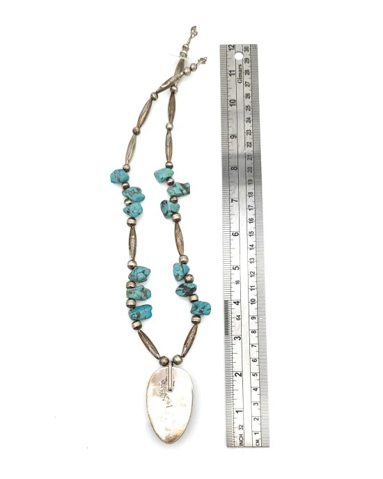 Navajo Sterling Silver Bead & Turquoise Necklace - Image 4