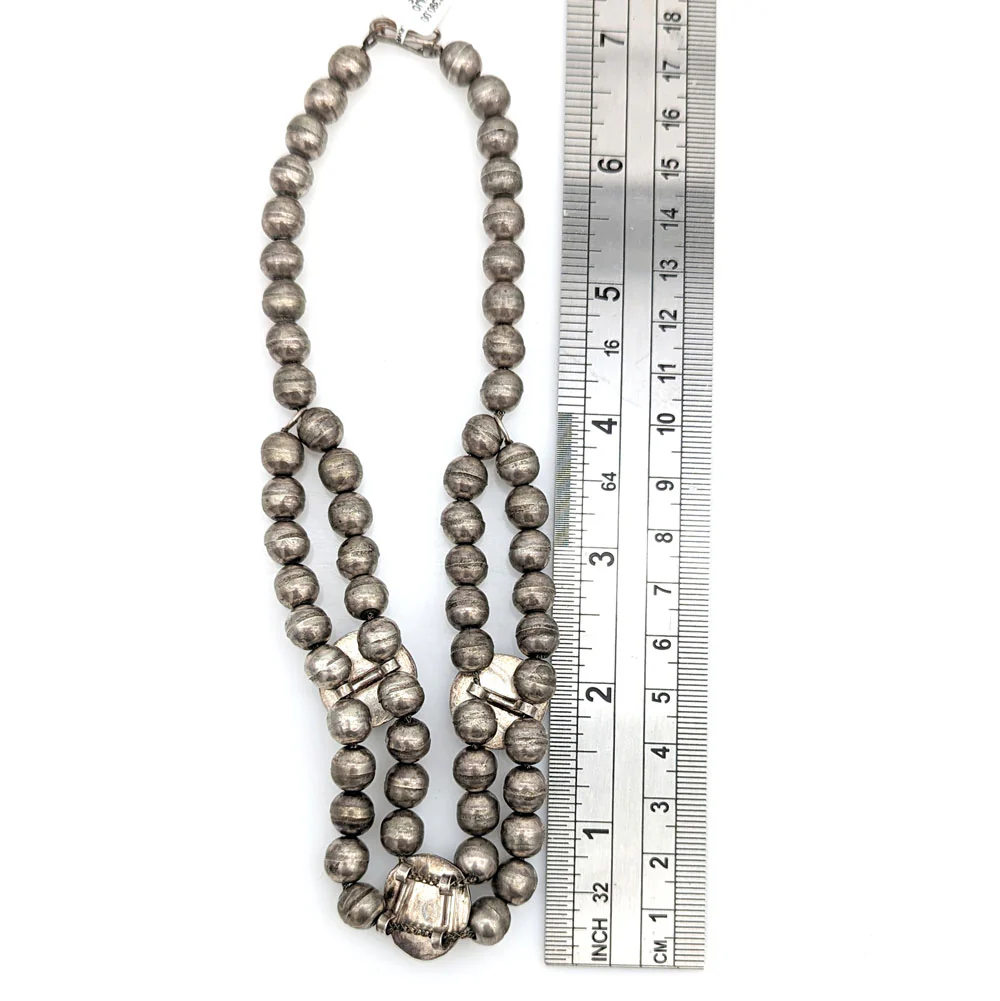 Navajo Sterling Silver Bead & Turquoise Necklace - Image 3