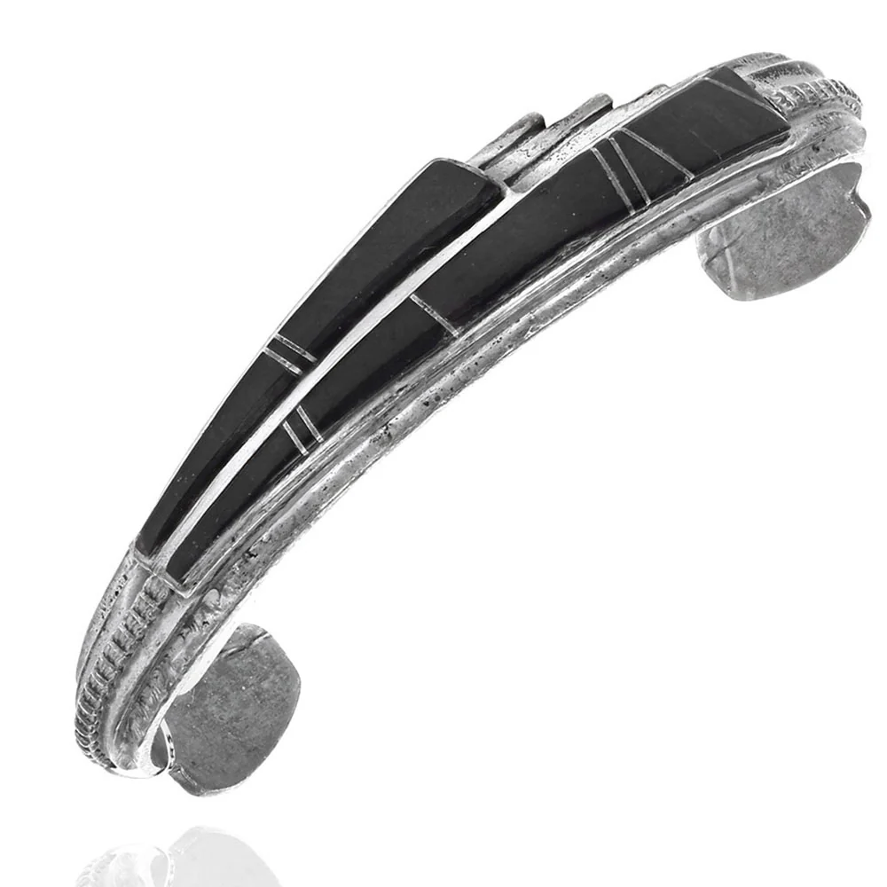 Navajo Sterling Silver Black Onyx Inlay Cuff Bracelet