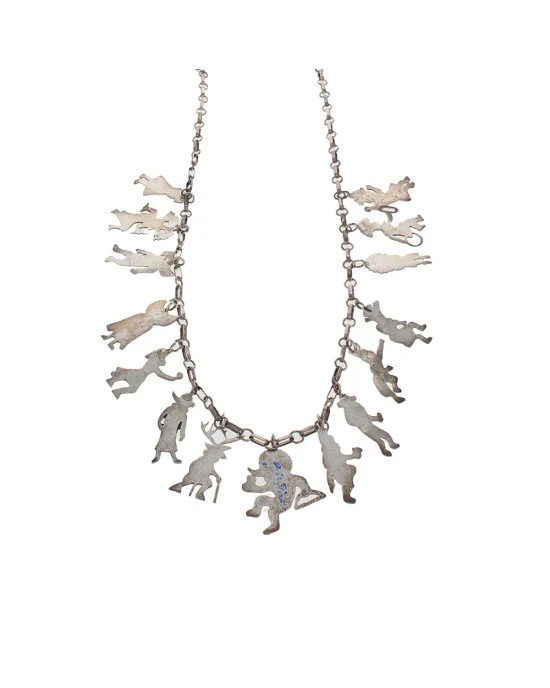 Navajo Sterling Silver Dancing Kachinas Necklace - Image 3
