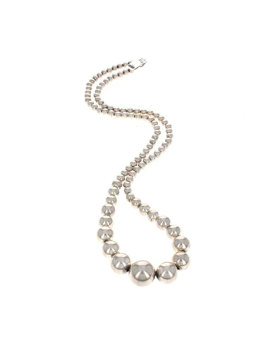 Navajo Sterling Silver Graduated Bead Necklace - Image 2