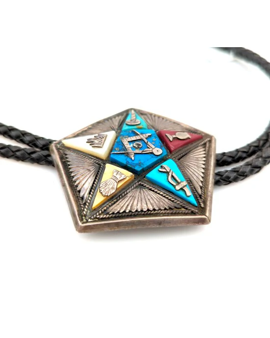 Navajo Sterling Silver Multi-Stone Inlay Order of the Eastern Star Masonic Bolo Tie - Image 3