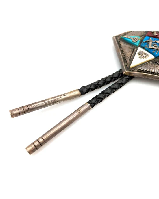 Navajo Sterling Silver Multi-Stone Inlay Order of the Eastern Star Masonic Bolo Tie - Image 4