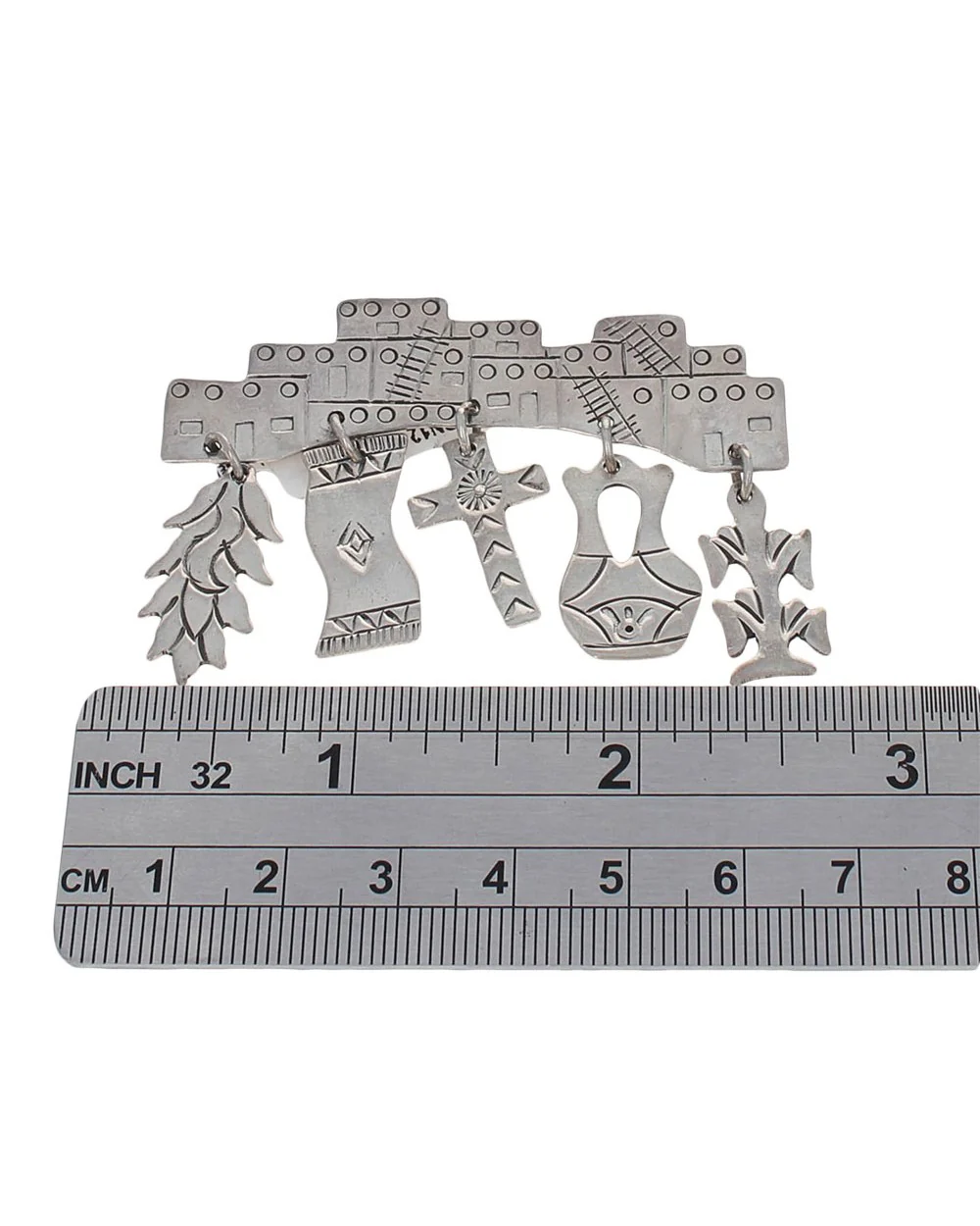 Navajo Sterling Silver Pueblo & Charms Pin - Image 3