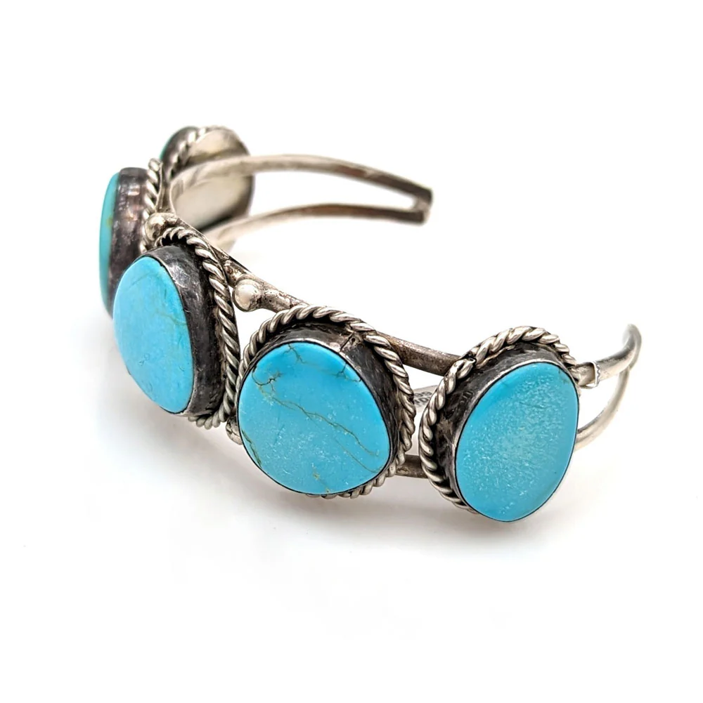Navajo Sterling Silver & Turquoise 5 Stone Cuff Bracelet - Image 2
