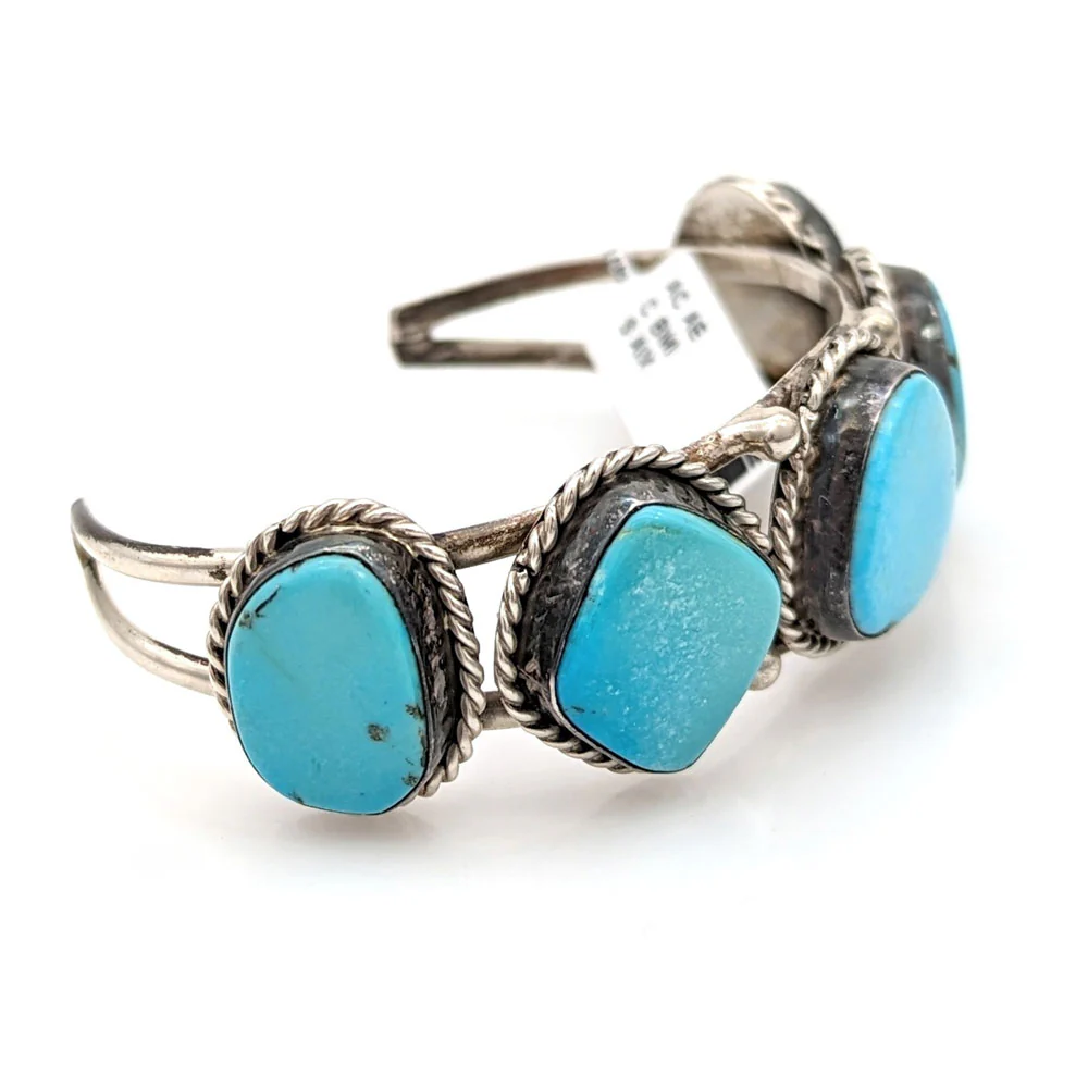 Navajo Sterling Silver & Turquoise 5 Stone Cuff Bracelet - Image 3