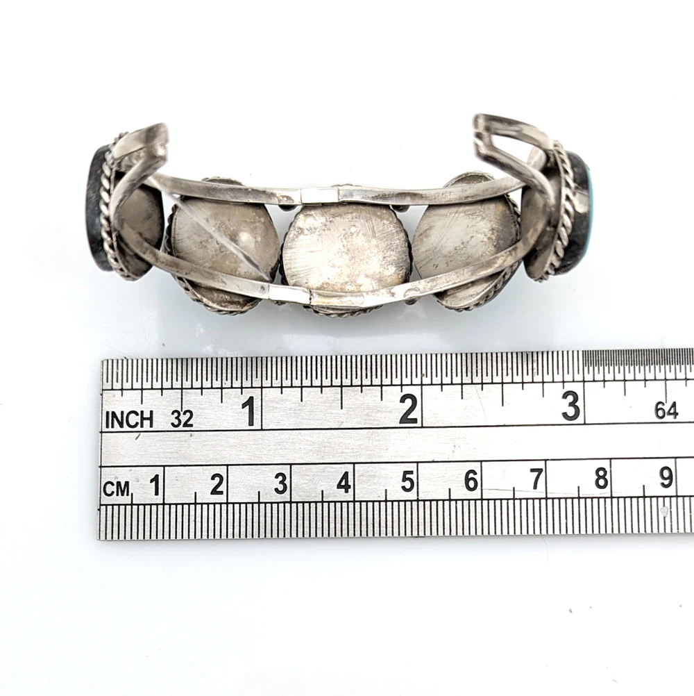 Navajo Sterling Silver & Turquoise 5 Stone Cuff Bracelet - Image 4