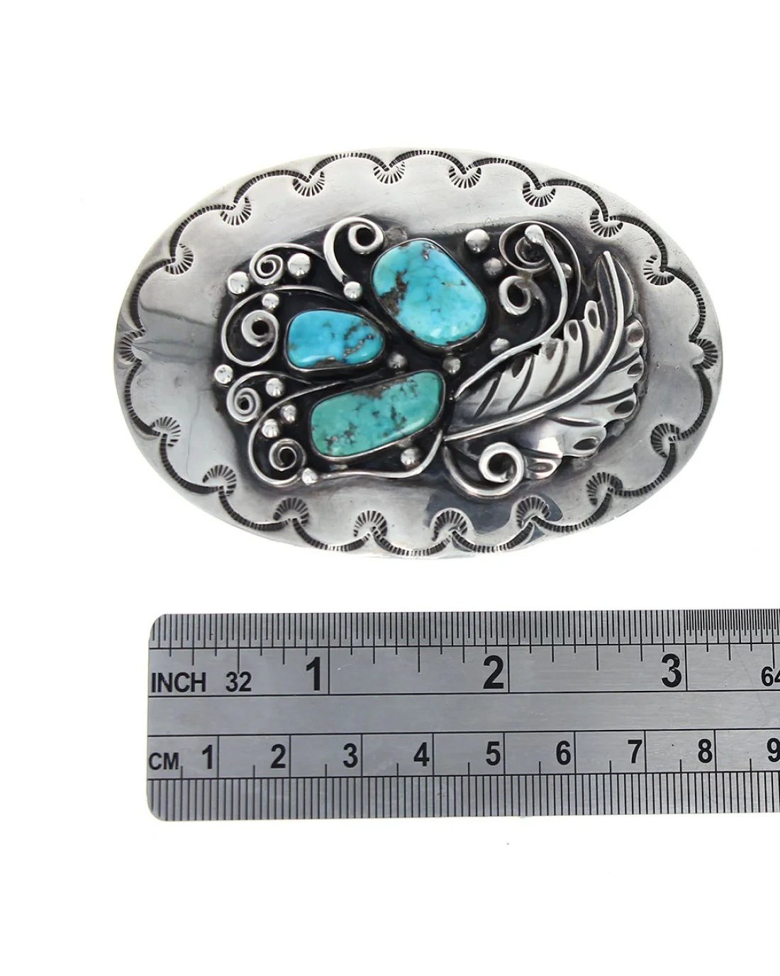 Navajo Sterling Silver & Turquoise Buckle - Image 3