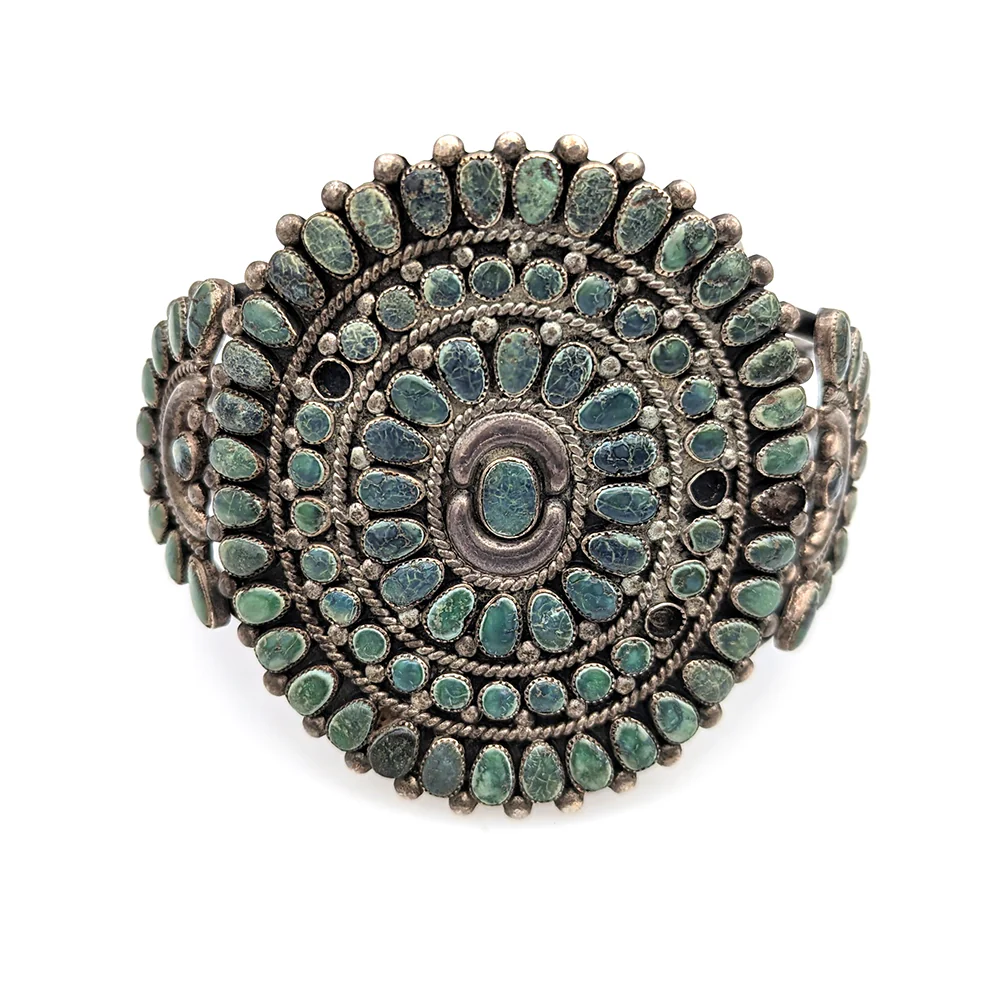 Navajo Sterling Silver & Turquoise Cluster Cuff Bracelet