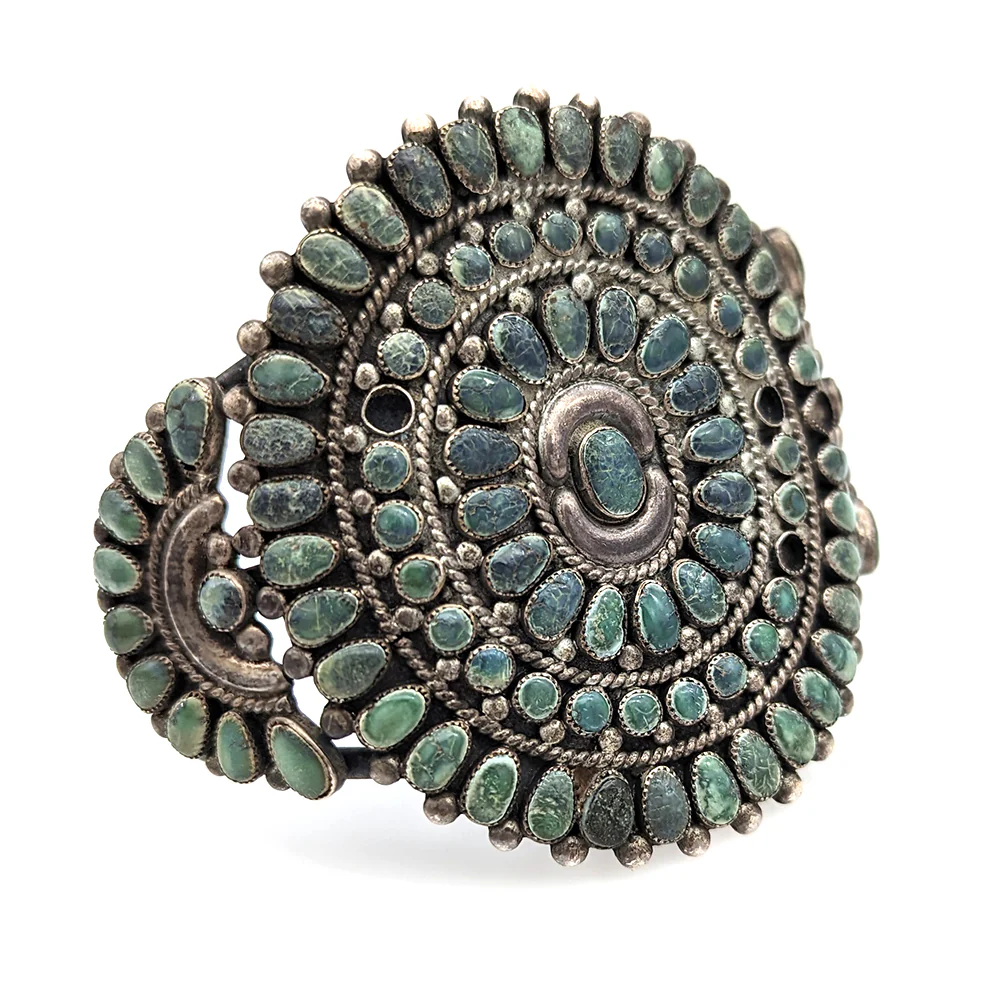 Navajo Sterling Silver & Turquoise Cluster Cuff Bracelet - Image 2