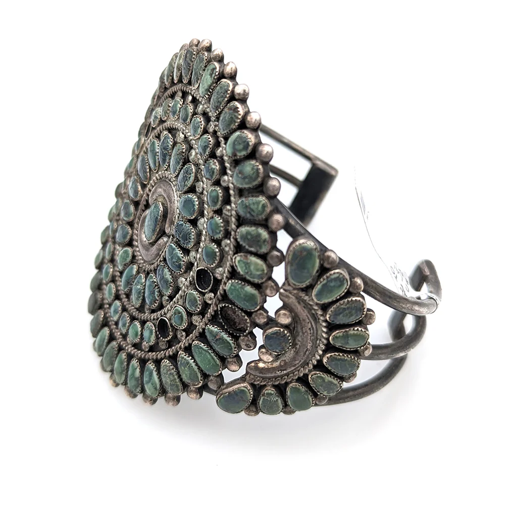 Navajo Sterling Silver & Turquoise Cluster Cuff Bracelet - Image 3