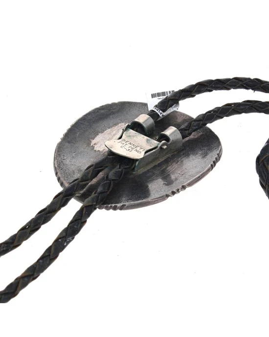 Navajo Sterling Silver Turquoise & Coral Bolo Tie - Image 2