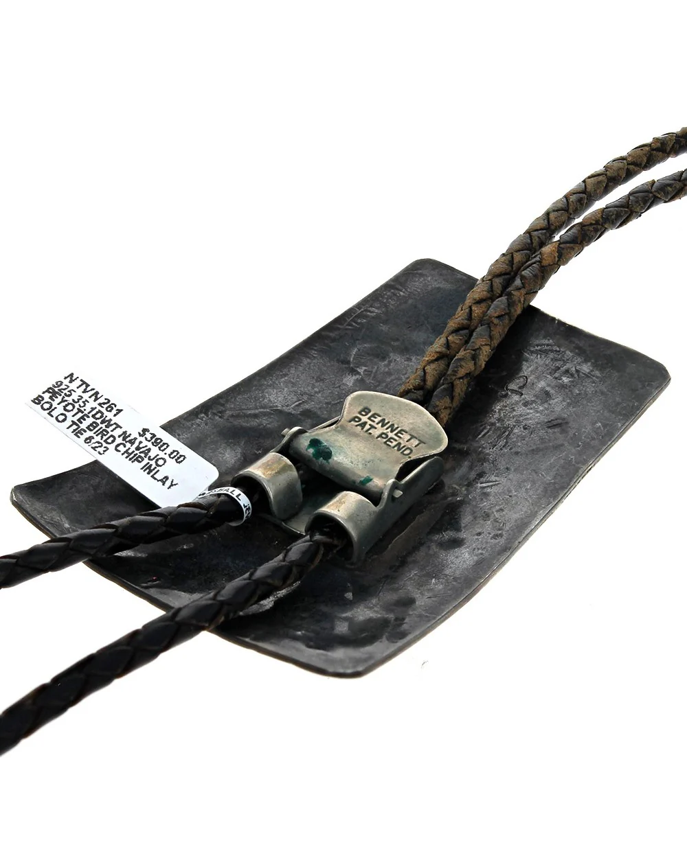 Navajo Sterling Silver Turquoise & Coral Chip Inlay Peyote Bird Bolo Tie - Image 2