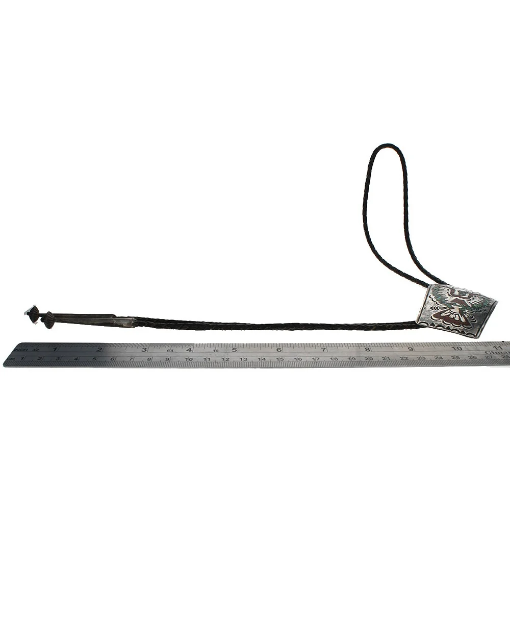 Navajo Sterling Silver Turquoise & Coral Chip Inlay Peyote Bird Bolo Tie - Image 3