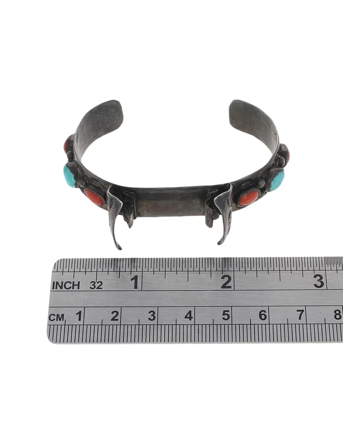 Navajo Sterling Silver Turquoise & Coral Watch Cuff Bracelet - Image 4