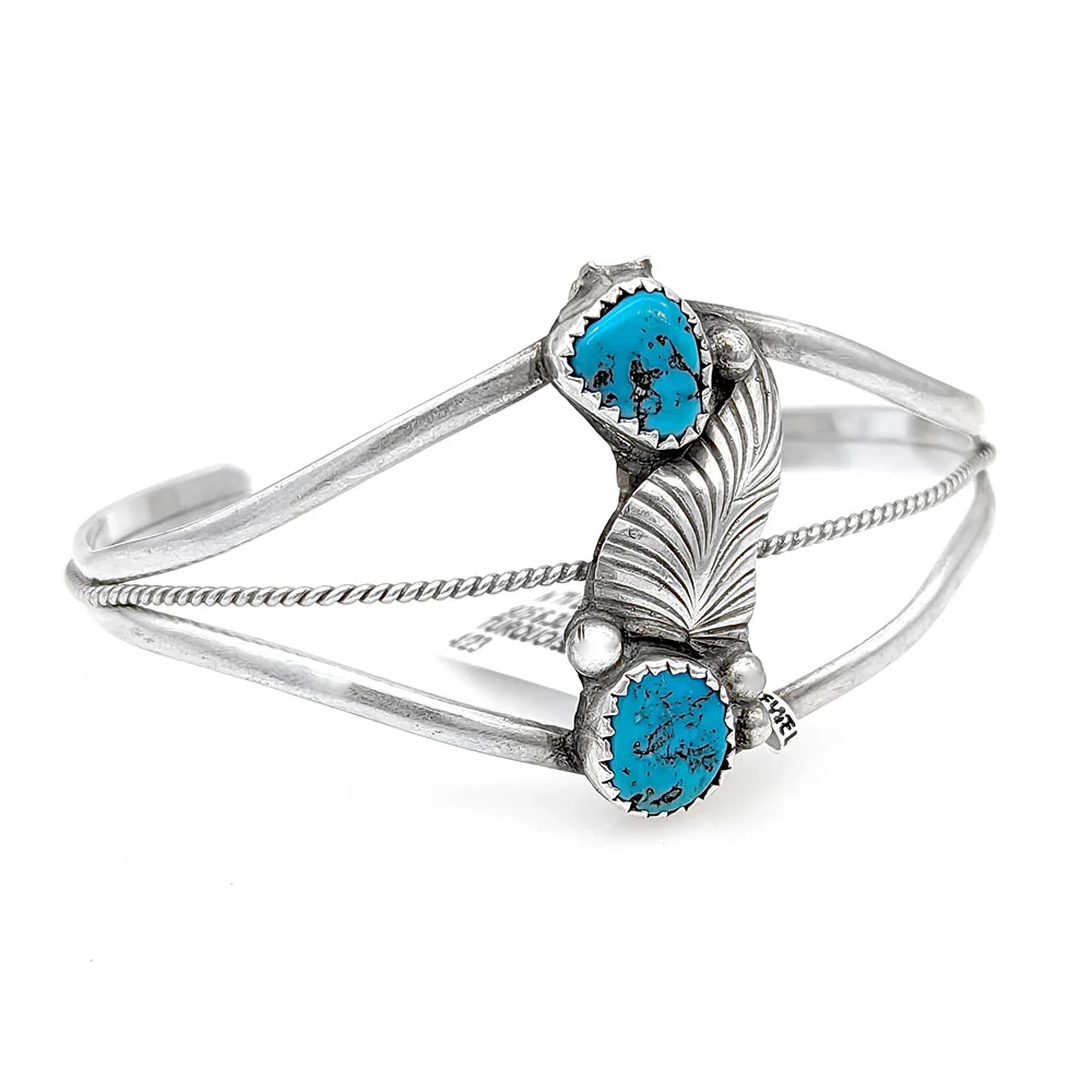 Navajo Sterling Silver & Turquoise Cuff Bracelet - Image 2