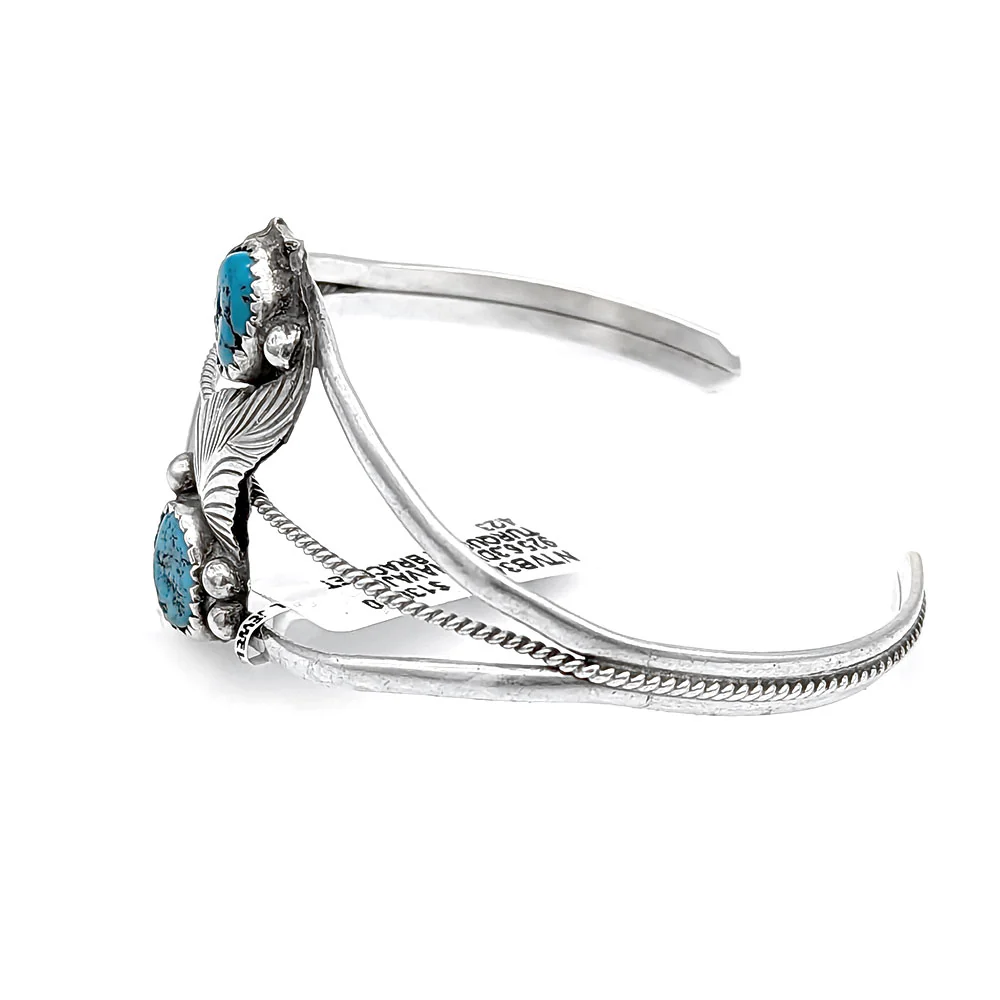 Navajo Sterling Silver & Turquoise Cuff Bracelet - Image 3