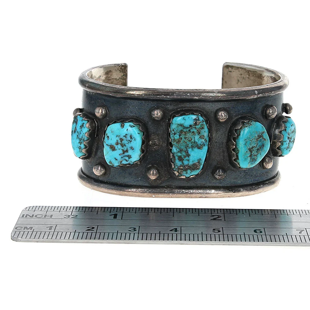 Navajo Sterling Silver & Turquoise Cuff Bracelet - Image 3
