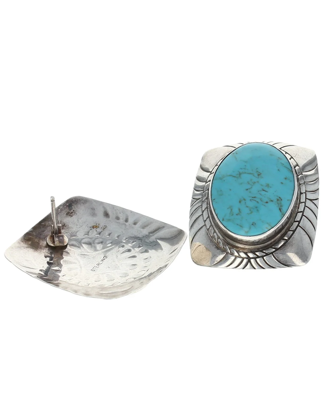 Navajo Sterling Silver Turquoise Earrings - Image 2