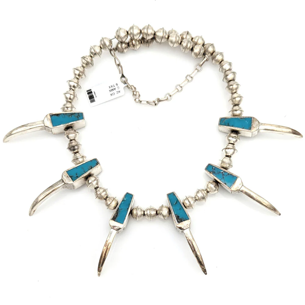 Navajo Sterling Silver Turquoise Inlay Claw Necklace
