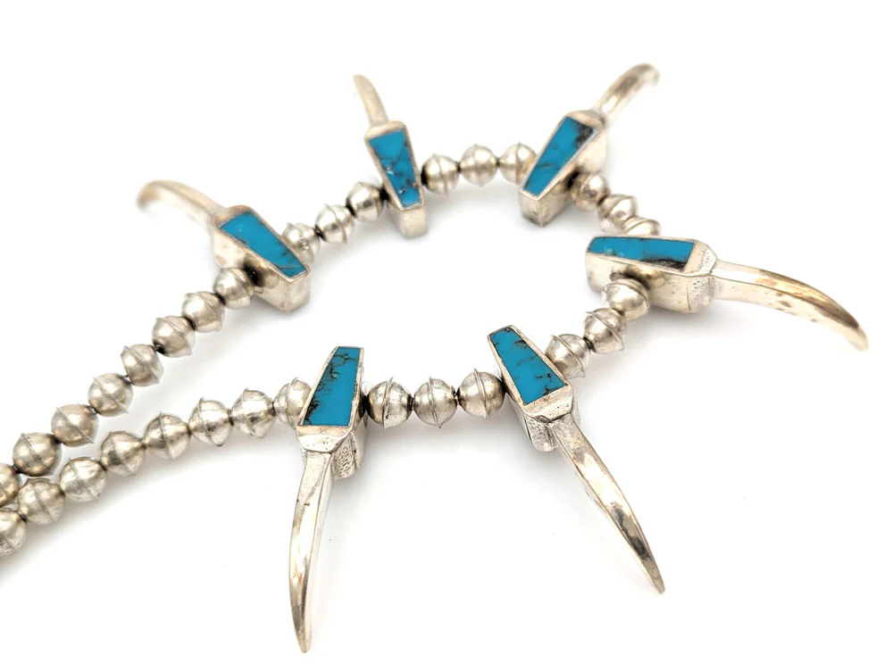 Navajo Sterling Silver Turquoise Inlay Claw Necklace - Image 3