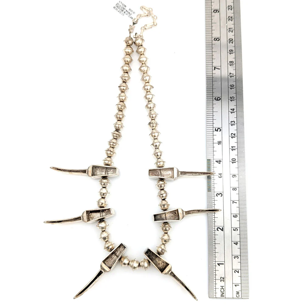 Navajo Sterling Silver Turquoise Inlay Claw Necklace - Image 4