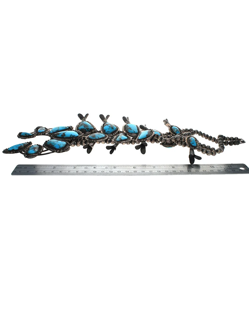 Navajo Sterling Silver & Turquoise Squash Blossom Necklace - Image 3