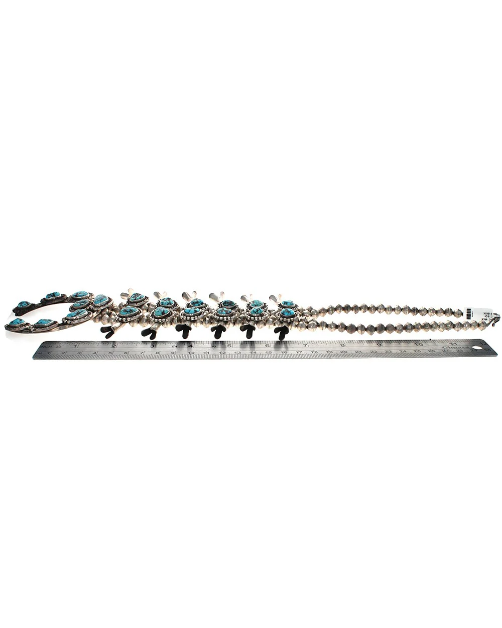 Navajo Sterling Silver & Turquoise Squash Blossom Necklace - Image 3