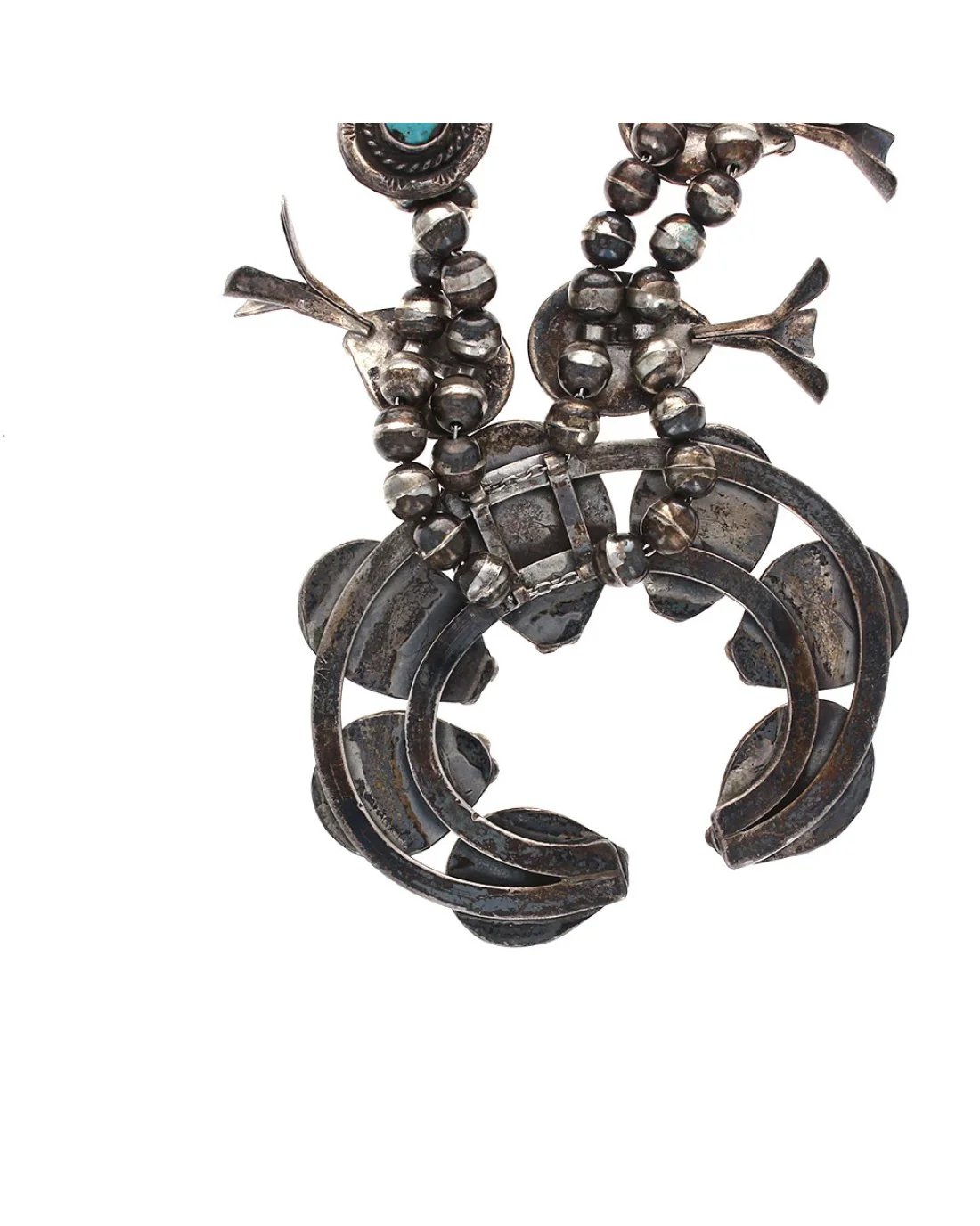 Navajo Sterling Silver & Turquoise Squash Blossom Necklace - Image 2