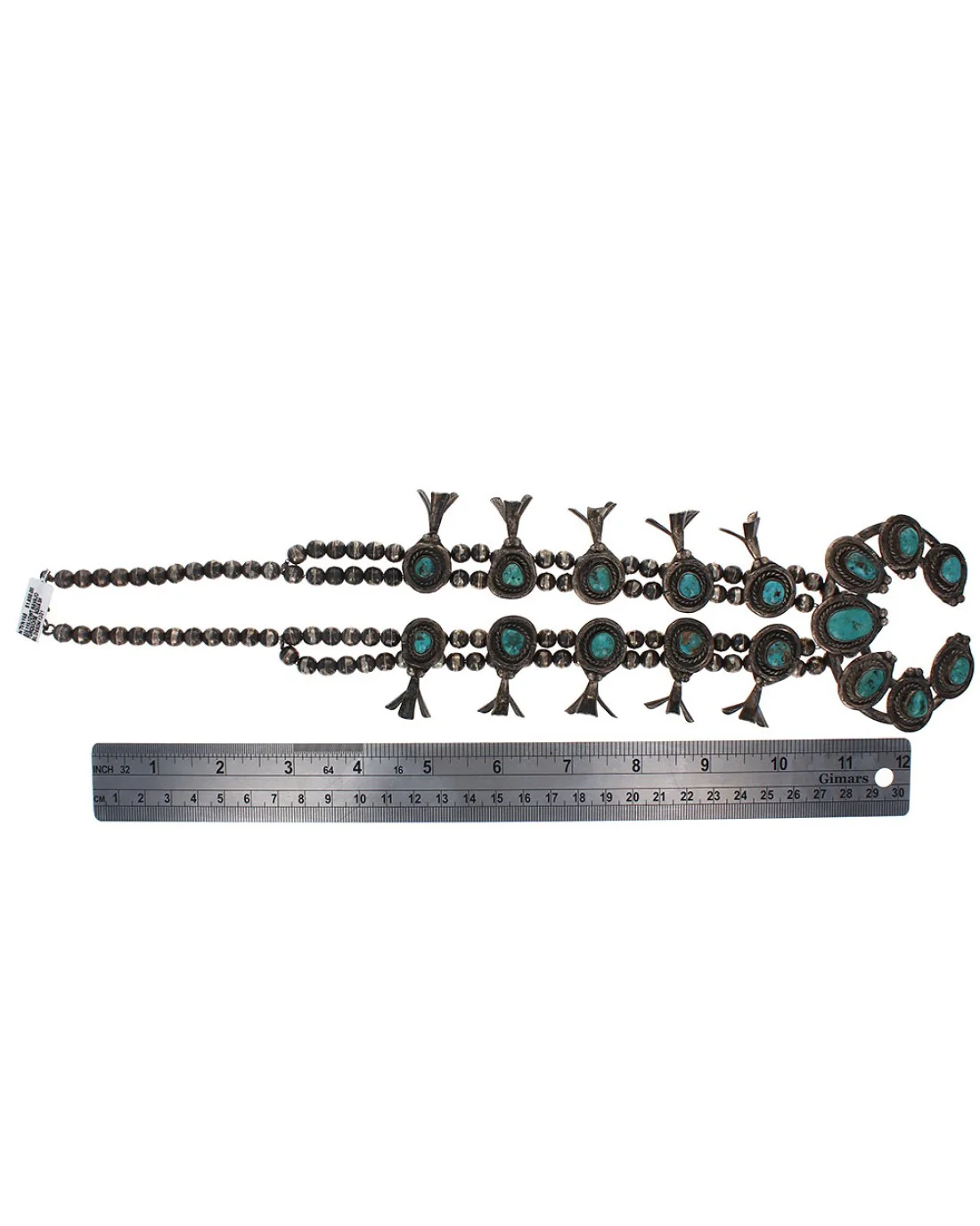 Navajo Sterling Silver & Turquoise Squash Blossom Necklace - Image 3