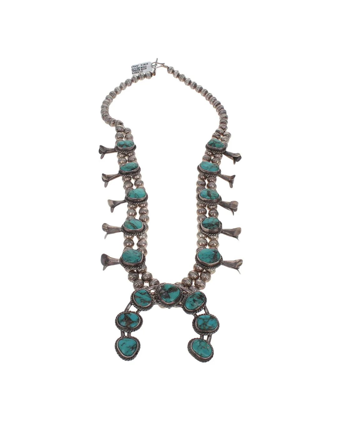 Navajo Sterling Silver & Turquoise Squash Blossom Necklace - Image 2
