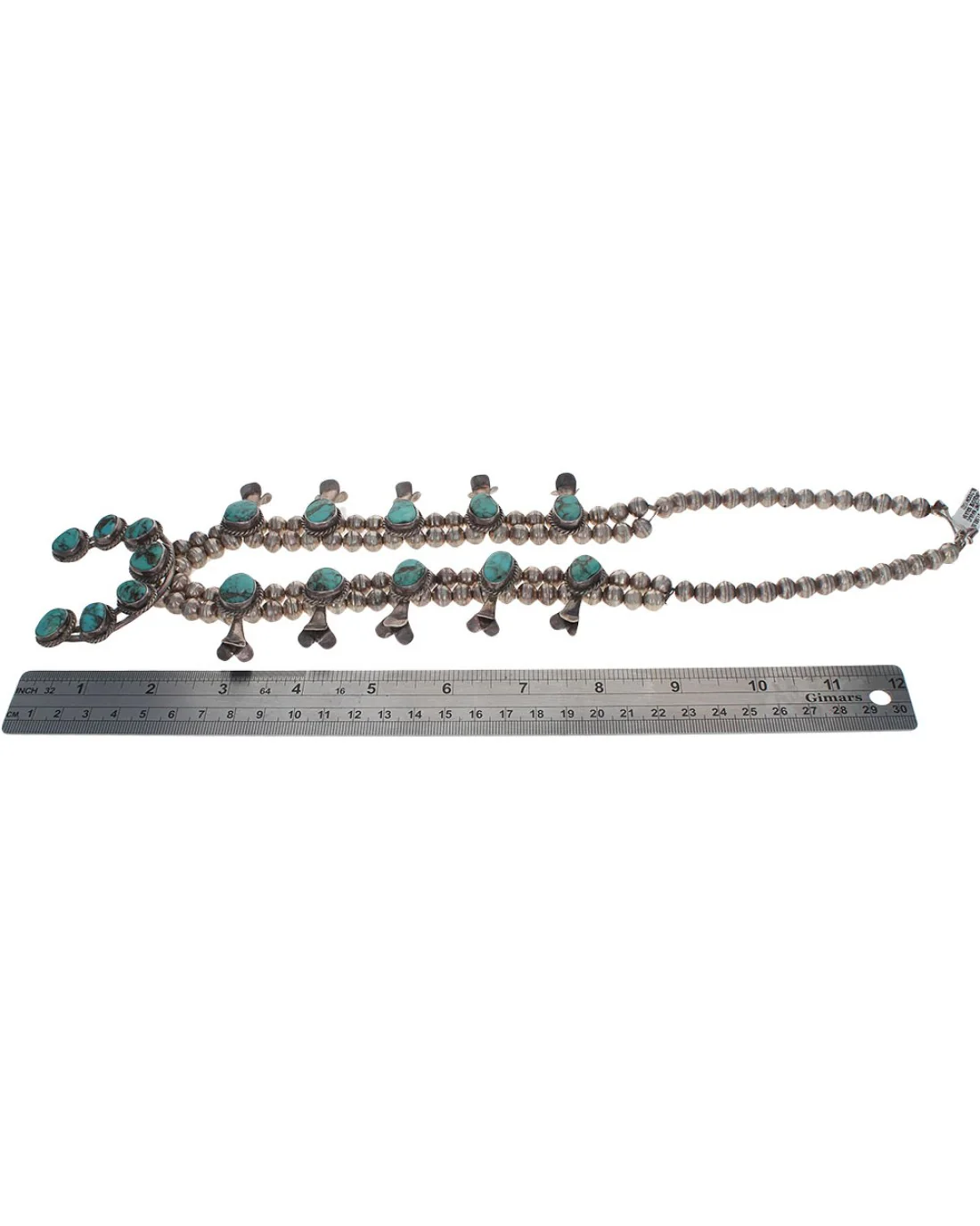 Navajo Sterling Silver & Turquoise Squash Blossom Necklace - Image 4