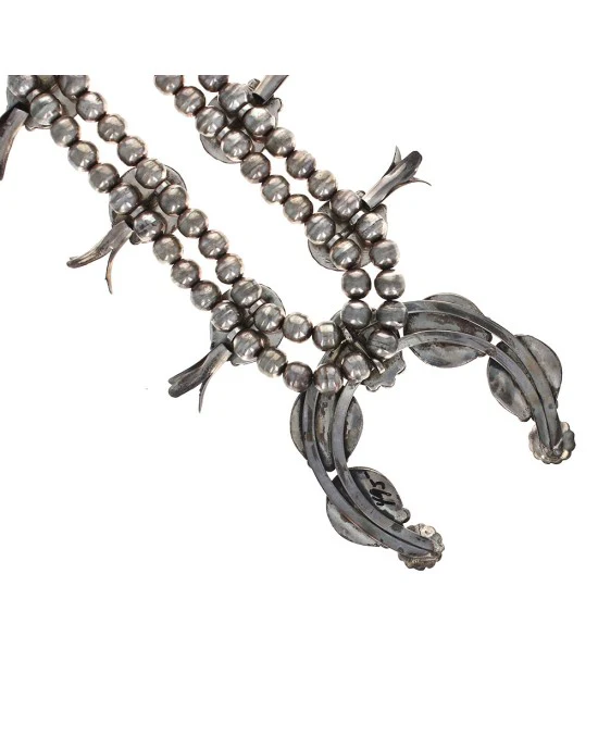 Navajo Sterling Silver & Turquoise Squash Blossom Necklace - Image 2