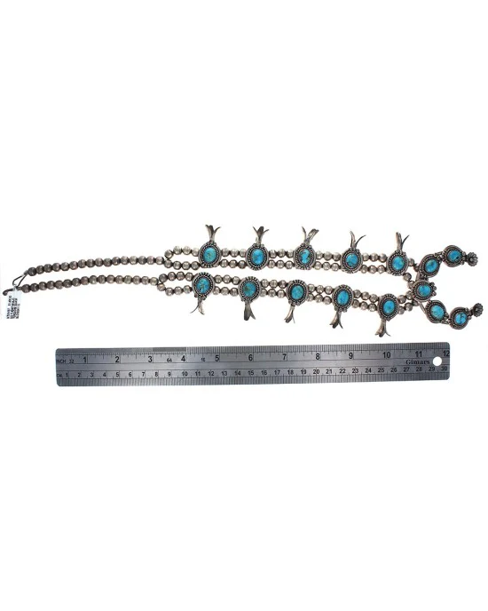 Navajo Sterling Silver & Turquoise Squash Blossom Necklace - Image 3